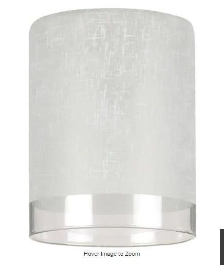 Photo 1 of 5-1/8 in. Hand-Blown White Linen Cylinder Shade with Translucent Band with 2-1/4 in. Fitter and 3-15/16 in. Width SET OF 3
