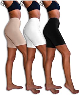 Photo 1 of Sexy Basics Slip Shorts | 3-Pack Bike Shorts | Semi-Sheer Cotton Spandex Stretch Boyshorts for Yoga/Workouts - 2XL