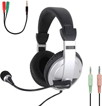 Photo 1 of VCOM Computer Headset with Microphone, Wired Over Ear Stereo Headphones with Separate Headphone & Mic Jack & Headphone Mic Splitter, 6.9ft Cord for Desktop PC Laptop K12 School Classroom Home Office