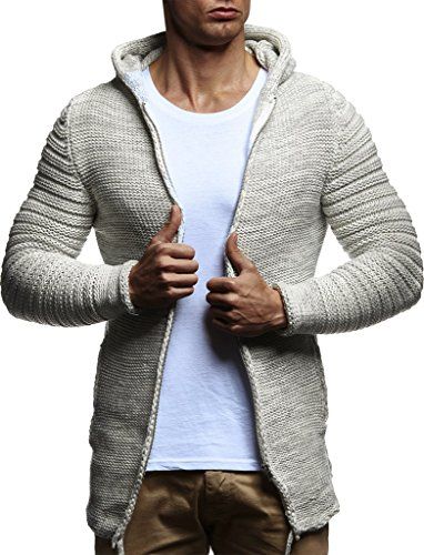 Photo 1 of Leif Nelson Men’s Full Zip Cardigan | Long-sleeved Slim Fit Knitwear | Basic Full Zipped Winter Hoodie for Men - Gray L