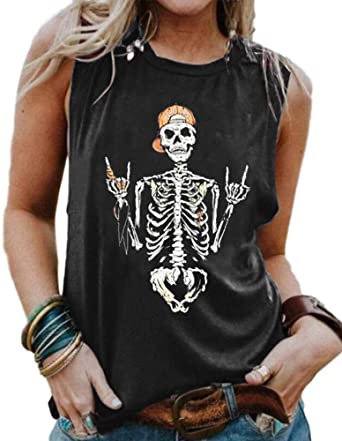 Photo 1 of BRUBOBO Womens Funny Skull Graphic Tank Tops Summer High Neck Sleeveless Workout Tee Shirts Med