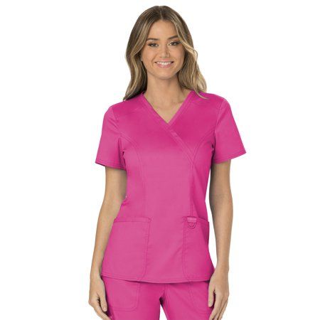 Photo 1 of Cherokee Workwear Revolution Scrubs Top for Women Mock Wrap WW610, M, Electric Pink
