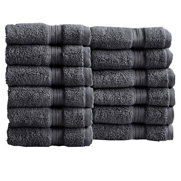 Photo 1 of 
Great Bay Home Quick Dry Cotton Towel Set Cooper Collection (Washcloths (12-Pack), Dark Grey)
