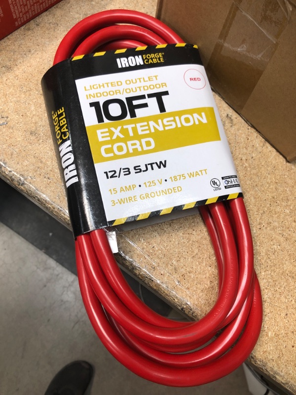 Photo 2 of 100 Ft Orange Extension Cord - 12/3 SJTW Heavy Duty Lighted Outdoor Extension Cable with 3 Prong Grounded Plug for Safety - Great for Garden and Major Appliances