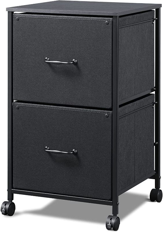 Photo 1 of DEVAISE 2 Drawer Mobile File Cabinet, Rolling Printer Stand, Fabric Vertical Filing Cabinet fits A4 or Letter Size for Home Office, Black
