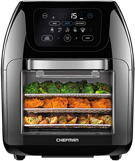 Photo 1 of PARTS ONLYYY NOT FUNCTIONAL!!!  Chefman Multifunctional Digital Air Fryer+ Rotisserie, Dehydrator, Convection Oven, 17 Touch Screen Presets Fry, Roast, Dehydrate & Bake, Auto Shutoff, Accessories Included, XL 10L Family Size, Black
