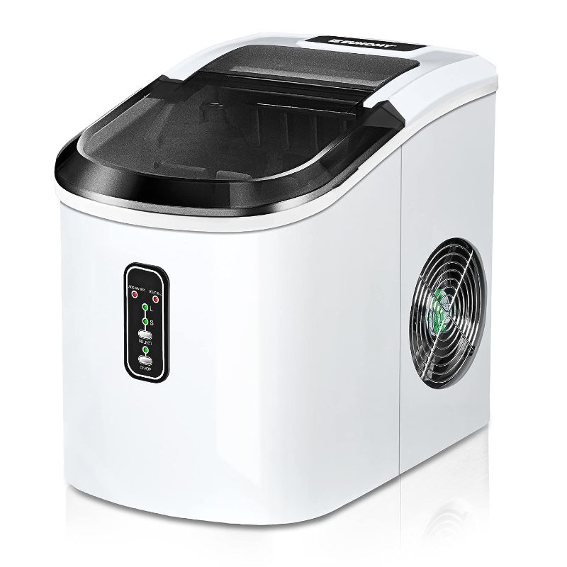 Photo 1 of EUHOMY Ice Maker Machine Countertop, 26 lbs in 24 Hours, 9 Cubes Ready in 6 Mins, Self-Clean Electric Ice Maker Compact Potable Ice Maker with Ice Scoop and Basket. for Home/Kitchen/Office.(White)
