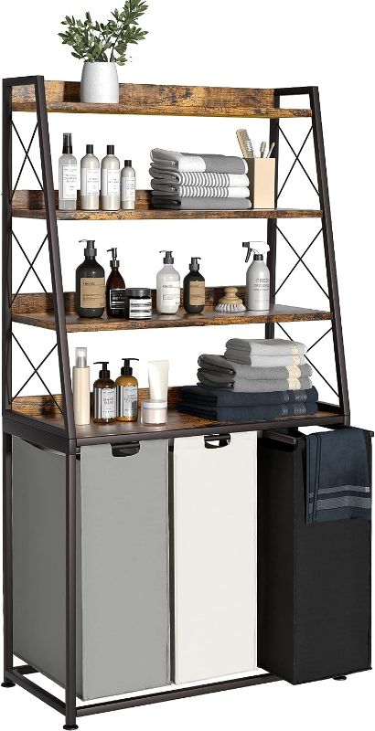 Photo 1 of *STOCK PHOTO JUST FOR REFERENCE** *COLOR MAY VARY** PF05XLB Herture Large Laundry Hamper, Laundry Basket 3 Section, Laundry Sorters with 4 Tiers Shelf, Pull-Out and Removable 3 Color Bags, 3 x 15.87 Gallons (60L), Laundry Room Organization