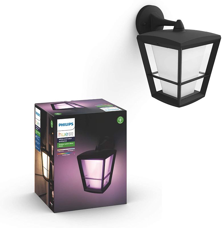 Photo 1 of Philips Hue Econic Smart Outdoor White & Color Wall Lantern, Down (Hue Hub Required, Smart Light Works with Alexa, Apple Homekit & Google Assistant)