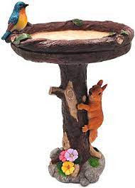 Photo 1 of **DAMAGED***
ZWHTB Birdbath 14" Dia x 22" H,with Full-Size Squirrel and Bluebird Figurines,Resin Bird Bath Hand-Painted All-Weather Wood-Look Carved Landscape
