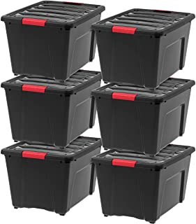 Photo 1 of **DAMAGED***
IRIS USA Plastic Storage Bin Tote Organizing Container with Durable Lid and Secure Latching Buckles, 53 Qt, 6 Count, Black & Red
