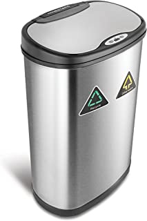 Photo 1 of NINESTARS DZT-50-13R Automatic Touchless Infrared Motion Sensor Trash Can/Recycler, 13 Gal 50L, Stainless Steel Base (Oval, Black/Silver Lid)
