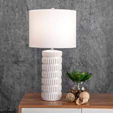 Photo 1 of Alva 25-inch Tangela Ridged Ceramic Table Lamp White Lamp
