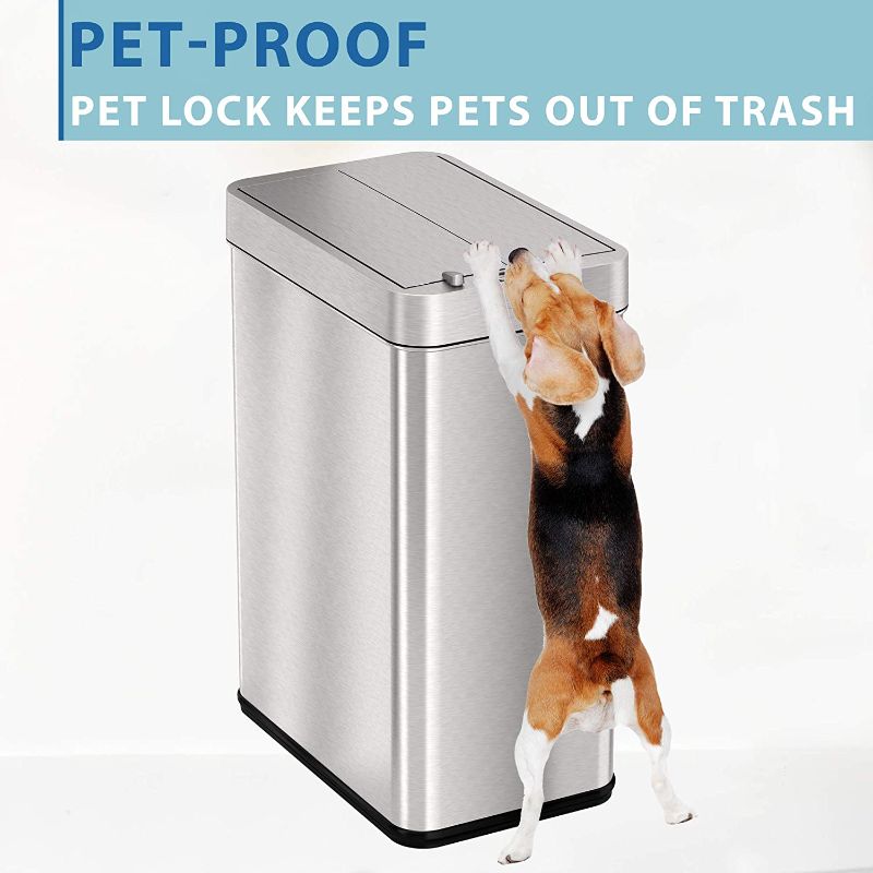 Photo 1 of 13 Gallon Wings-Open Sensor Trash Can with AbsorbX Odor Filter and Pet-Proof Lid, Stainless Steel, Automatic Touchless Garbage Prevents Dogs & Cats Getting in kitchen-waste-bins