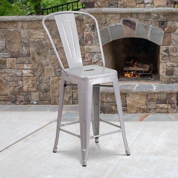 Photo 1 of ***STOCK PHOTO NOT EXACT*** Flash Furniture Commercial Grade 4 Pack 24" High Silver Metal Indoor-Outdoor Counter Height Stool with Removable Back
