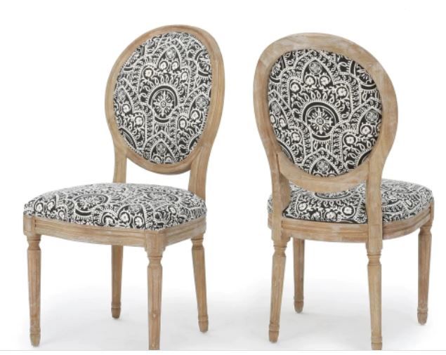 Photo 1 of Hawthorne Black and White Patterned Fabric Dining Chair (Set of 2)
