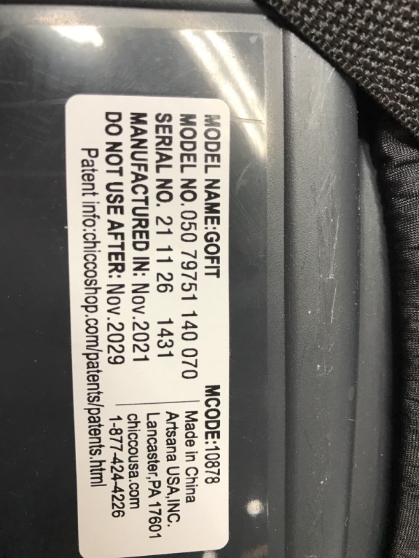 Photo 1 of manufacture date: 11/2021
Chicco GoFit Backless Booster Car Seat