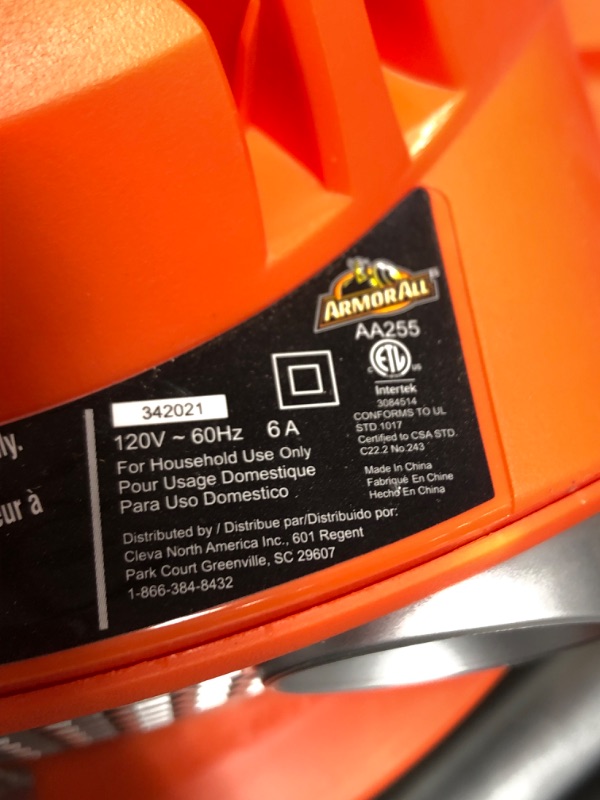 Photo 2 of Armor All, AA255 , 2.5 Gallon 2 Peak HP Wet/Dry Utility Shop Vacuum , Orange