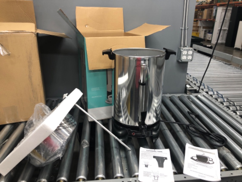 Photo 2 of West Bend 33600 Coffee Urn Commercial Highly-Polished Aluminum NSF Approved Features Automatic Temperature Control Large Capacity with Fast Brewing and Easy Clean Up, 100-Cup, Silver
