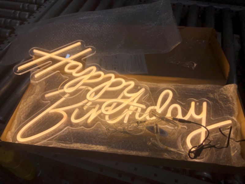 Photo 2 of Happy Birthday Neon Sign for Wall Decor, with Dimmable Switch, Reusable Happy Birthday Neon Light Sign for All Birthday Party Decoration, Size-Happy 16 x 8inch, Birthday 23 X 8inch (Warm White)
