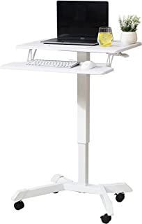 Photo 1 of AKALAMA Mobile Workstation with Height Adjustable Laptop Desk Standing Desk Movable Workstation with Keyboard Holder White Top
