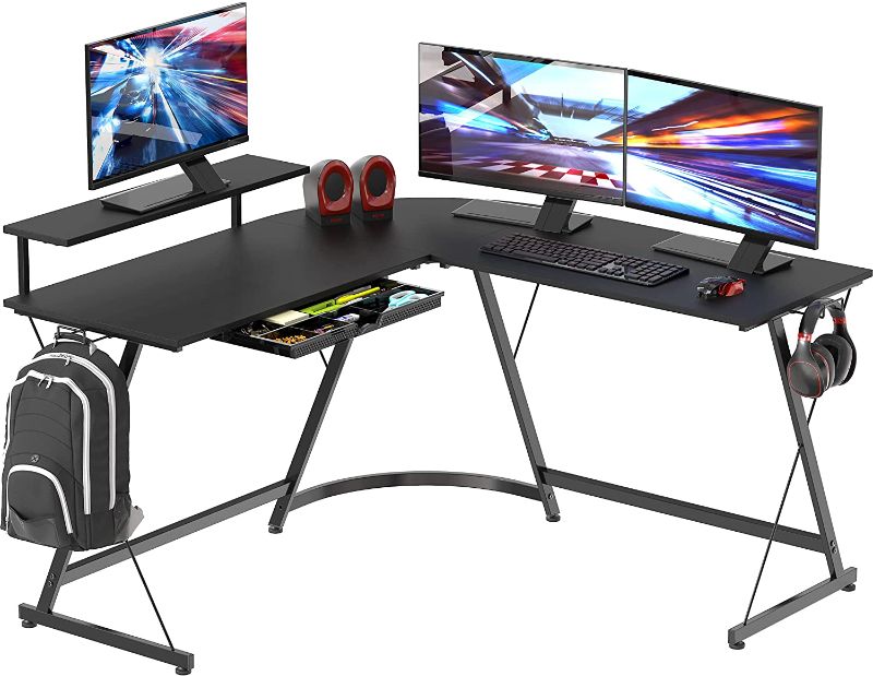 Photo 1 of SHW Vista L-Shape Desk with Monitor Stand, Black
