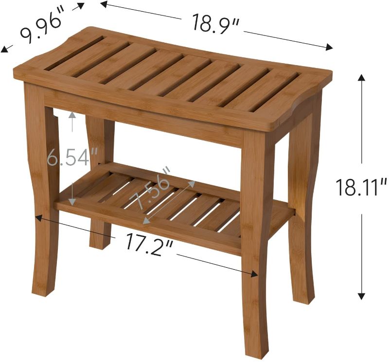 Photo 1 of Bamboo Shower Bench with Shelf-Waterproof Wood Shower Stool for Inside Shower Spa Sauna (Walnut)
