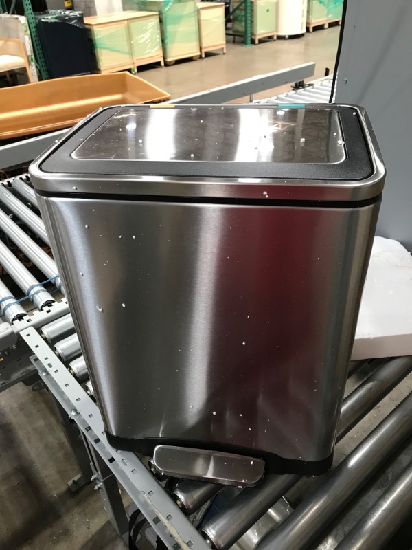 Photo 2 of Amazon Basics 30L Dual Bin Soft-Close Trash can with Foot Pedal - 2 x 15 Liter Bins, Stainless Steel
