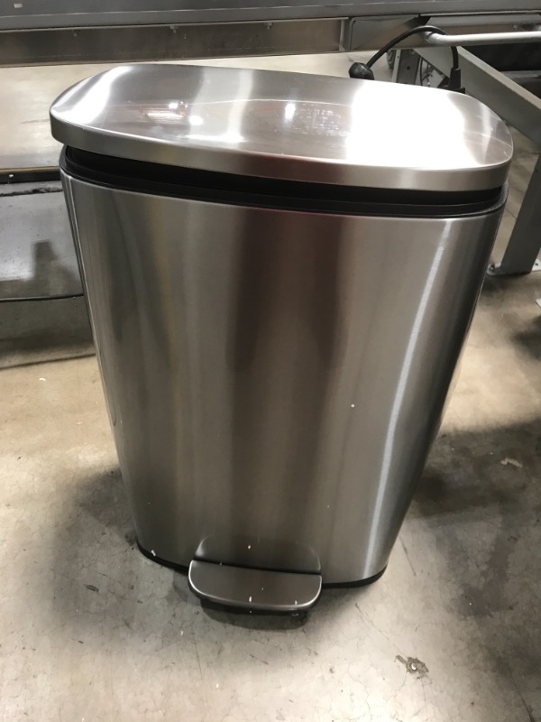 Photo 2 of Amazon Basics 50 Liter / 13.2 Gallon Soft-Close, Smudge Resistant Trash Can with Foot Pedal - Brushed Stainless Steel, Satin Nickel Finish
