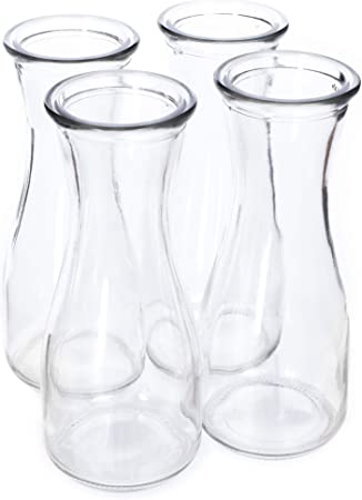 Photo 1 of 12 oz (350 ml) Glass Carafe Beverage Bottles, 4-pack - Water Pitchers, Wine Decanters, Mixed Drinks, Mimosas, Centerpieces, Arts & Crafts - Restaurant, Catering, Party, & Home Kitchen Supplies
