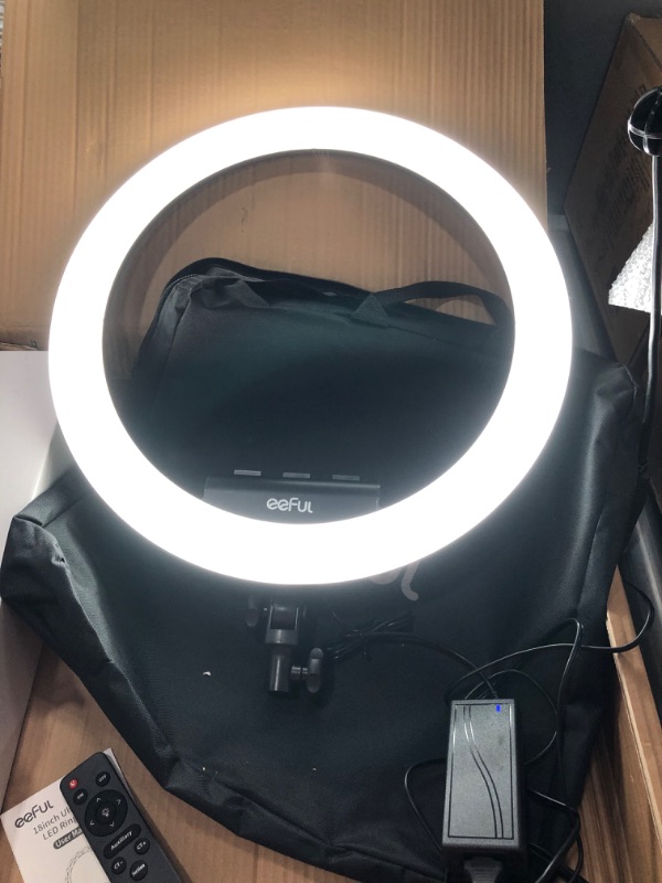 Photo 2 of 18 Inch LED Ring Light Set - Professional Dimmable 5600k Ringlight Ultra Slim Lighting Ring Kit with Tripod Stand for Photo Studio Lighting Portrait YouTube TikTok Video Makeup Live Streaming 55W
