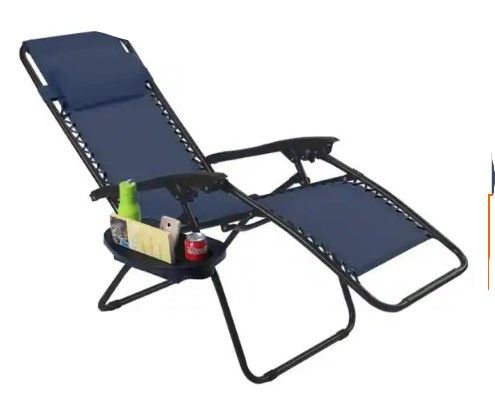 Photo 1 of  Metal Folding and Reclining Zero Gravity Lawn Chair with Tray BLACK 