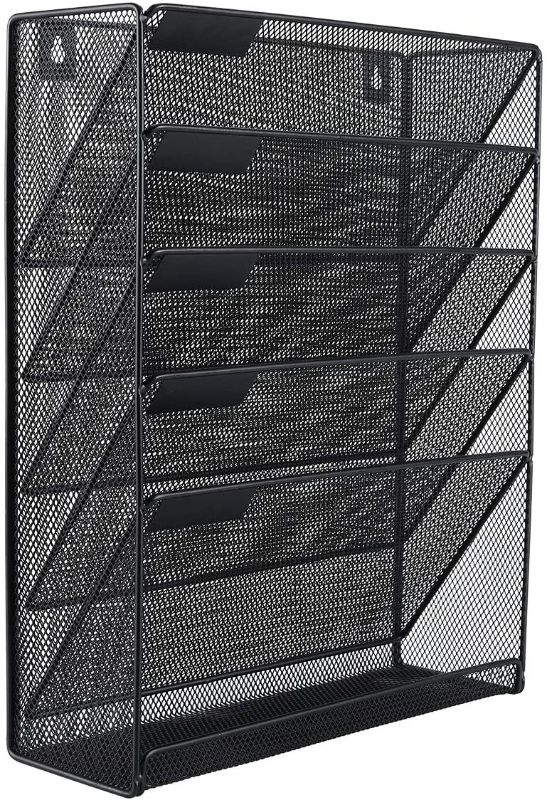 Photo 1 of EasyPAG Wall Mount File Organizer 6 Tier Vertical Hanging File Folders Holder Paper Rack for Office Home,Black
