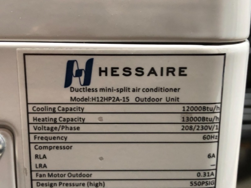 Photo 3 of Hessaire DIY 12,000 BTU 1-Ton Ductless Mini Split Air Conditioner and Heat Pump with Variable Speed Inverter and Remote, 208/230V