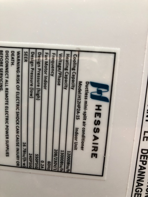 Photo 20 of Hessaire DIY 12,000 BTU 1-Ton Ductless Mini Split Air Conditioner and Heat Pump with Variable Speed Inverter and Remote, 208/230V