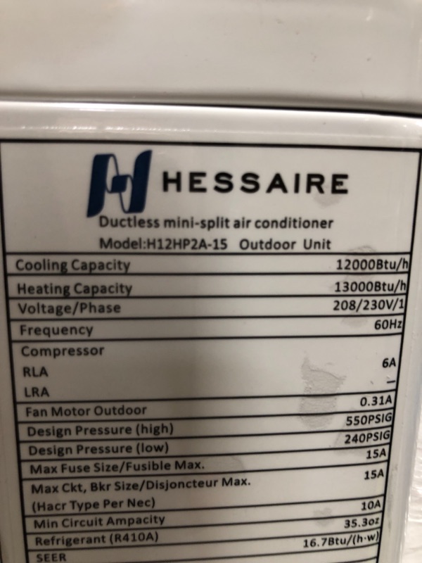 Photo 20 of Hessaire DIY 12,000 BTU 1-Ton Ductless Mini Split Air Conditioner and Heat Pump with Variable Speed Inverter and Remote, 208/230V