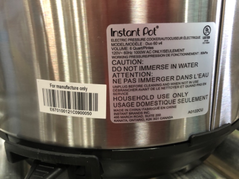 Photo 3 of Instant Pot 6-Quart Duo Electric Pressure Cooker 7-in-1 Yogurt Maker Food Steamer Slow Cooker Rice Cooker & More
