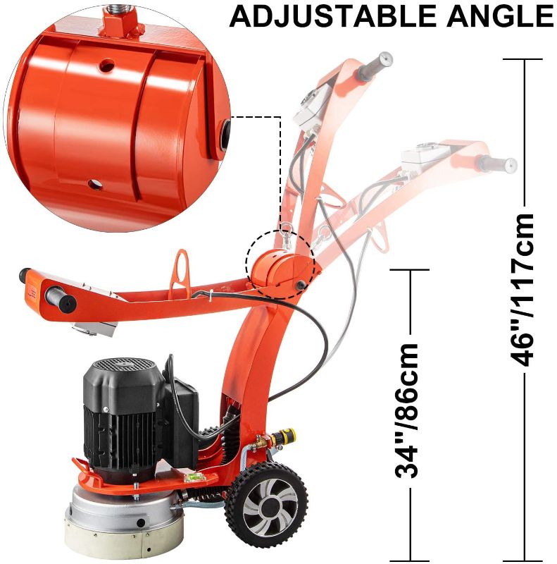 Photo 1 of VEVOR Electric Concrete Floor Grinder 10" Walk-Behind Grinder 1.5HP Concrete Floor Polisher, 34"-46" Adjustable Grinding Machine, 1720RPM 1Phase Surfacing Grinder for Granite/Marble/Concrete/Stones