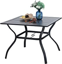 Photo 1 of (LG DENT; SM DENT) 
PHI VILLA 37 Inch Outdoor Dining Table Metal Steel Slat Square Patio Dining Table with 1.57" Umbrella Hole for Garden, Backyard and Porch (Classic Black)