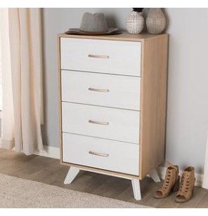 Photo 1 of ***BOX ONE ONLY*** Baxton Studio /WHITEWASH-CHEST Mid-Century Modern Natural Oak and Whitewashed Finished Wood 4-Drawer Chest
