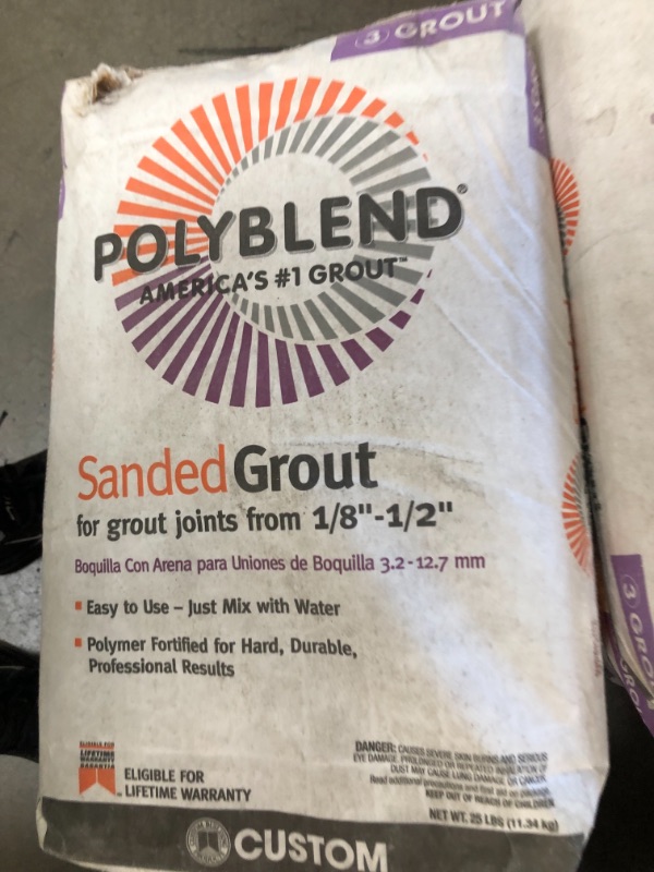 Photo 2 of 10 bags- Custom Building Products Polyblend Sanded Tile Grout -25lbs 
