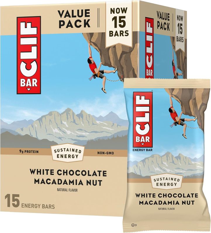 Photo 1 of 
Clif Bar - White Chocolate Macadamia Nut Flavor - Made with Organic Oats - 9g Protein - Non-GMO - Plant Based - Energy Bars - 2.4 oz. (18 Pack)