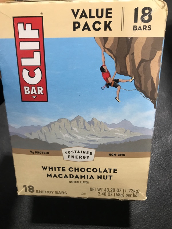 Photo 2 of 
Clif Bar - White Chocolate Macadamia Nut Flavor - Made with Organic Oats - 9g Protein - Non-GMO - Plant Based - Energy Bars - 2.4 oz. (18 Pack)