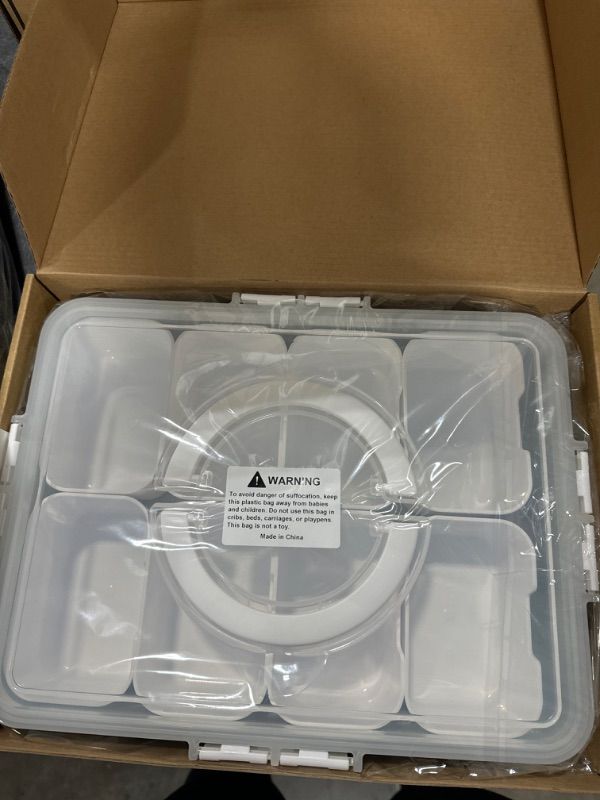 Photo 1 of [2025 Update] Snack Box - Divided Serving Tray with Lid Portable Snack Container Travel Food Container Charcuterie board Reusable Nut Container Chips Portable Dried Fruit Food Storage Organizer WHITE