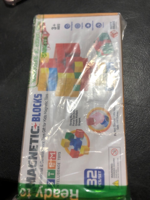 Photo 1 of Magnetic Blocks,32PCS Magnetic Building Blocks for Toddlers Age 3-5 Magnet Cubes Toys STEM Educational Sensory Montessori Toys 1-3 Christmas Birthday Gifts for Kids Ages 3 4 5 6 Year Old Boys Girls