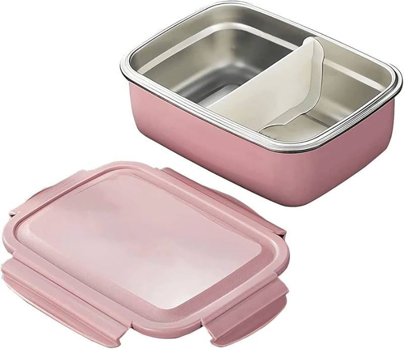 Photo 1 of Bento Boxes Stainless Steel Containers Eco-Friendly Metal Leakproof Insulation Lunch Box (Color : Pink)
