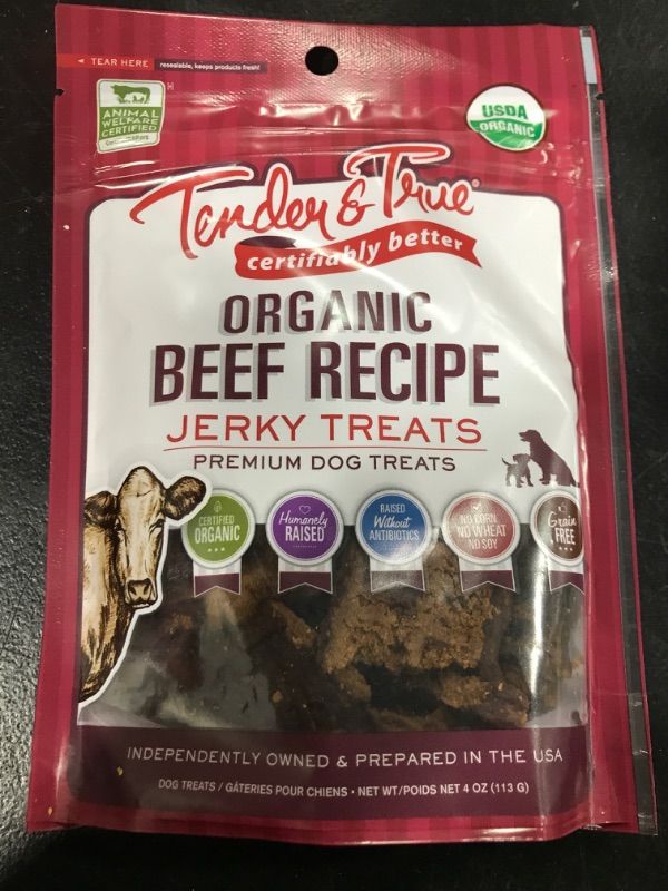 Photo 2 of Tender & True Organic Jerky Treat for Dogs Beef Flavor - Case of 10 - 4 oz  // BB 12/13/2024