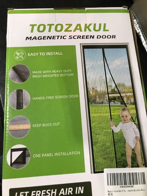 Photo 2 of Magnetic Screen Door Fit Door Size 32×80 inch, Screen Itself Size:34"x81", Hands Free Self Sealing, Full Frame Magic Tape Mesh Screen Door with Magnets Heavy-Duty Mesh Curtain for Entry Door-White