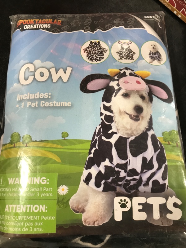 Photo 2 of Spooktacular Creations Pet Dog Milk Cow Costume with 3D Cow Hood for Halloween Dress-up Party, Pet Carnival (Large)