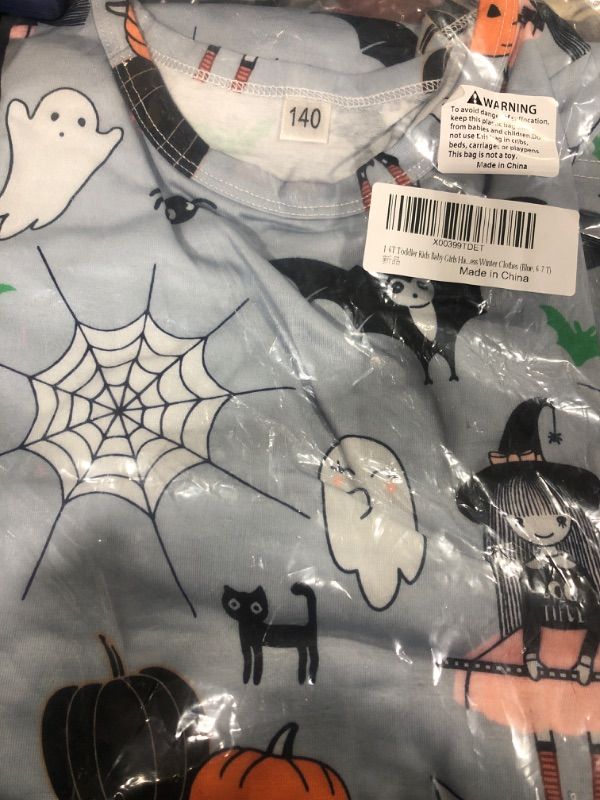 Photo 1 of 1-6T Toddler Kids Baby Girls Halloween Outfits Ghost Pumpkin Print Long Sleeve Dress Winter Clothes (Blue, 6-7 T)
